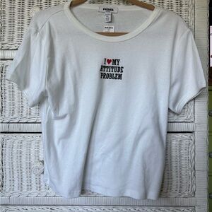 RSQ White Short Sleeve Tee with 'I ♥ My Attitude Problem' Embroidery